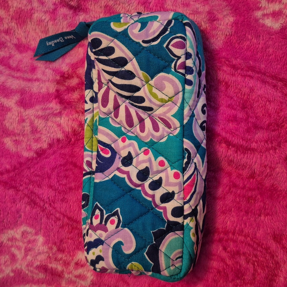 Vera Bradley Quilted Paisley Cosmetic Bag - Teal Purple Wakiki Patern - Picture 2 of 11